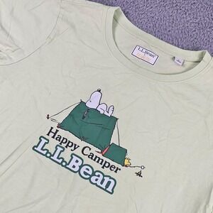 L.L.Bean Shirt Womens Large Light Green Peanuts Snoopy Happy Camper Graphic Tee